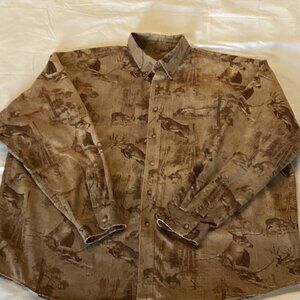 Morgan Creek Mens Long Sleeve Button Down Brown Shirt Deer Pattern XXL 100% Cott